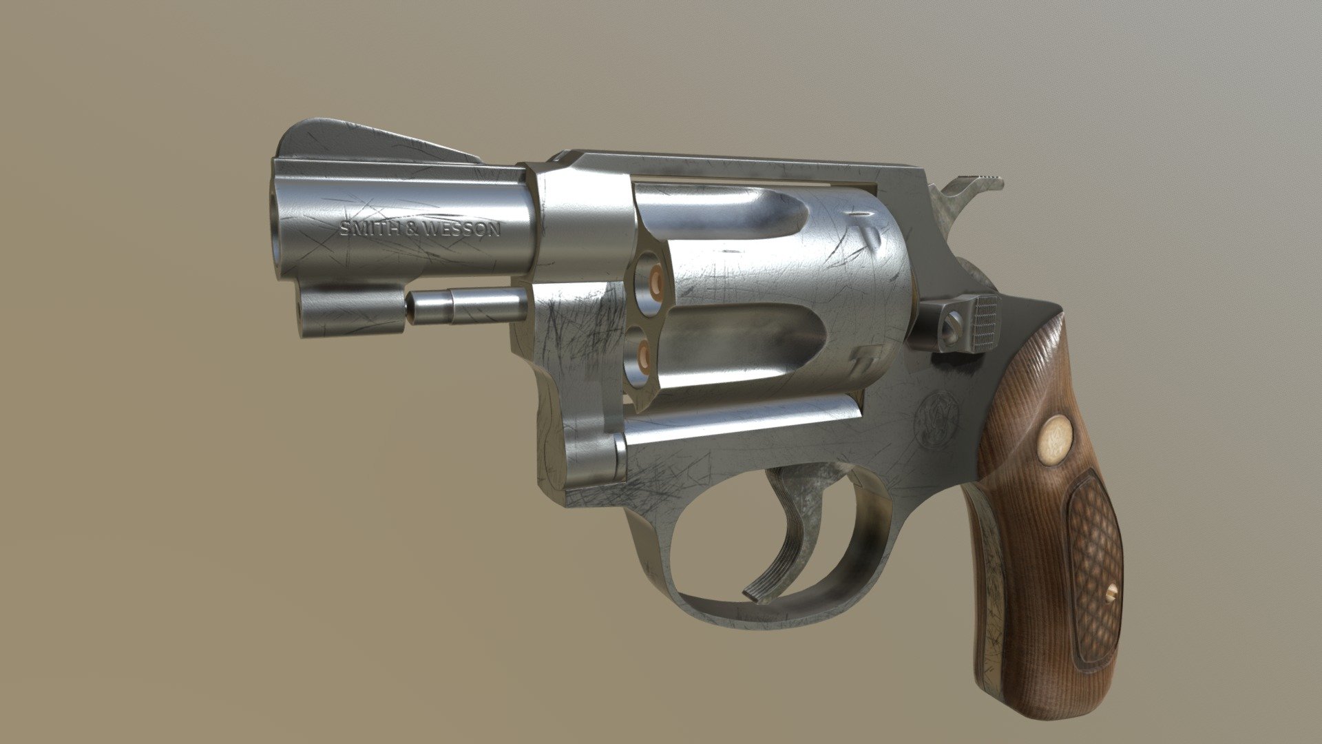 Smith &amp; Wesson revolver_Model 36, created with Maya and textured in Photoshop 3d model