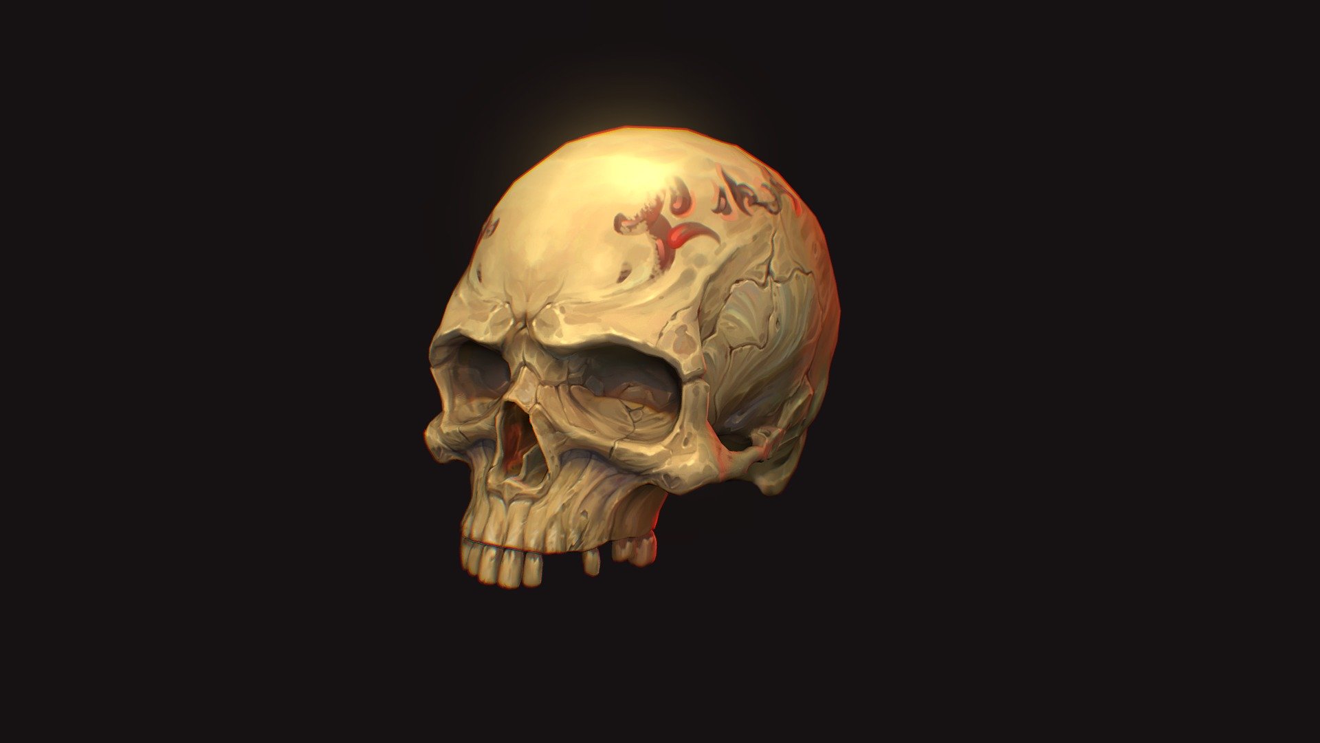 Small handpainted scull study :) full project - https://www.artstation.com/artwork/1xayqe - Boney's Legacy - 3D model by Oleaf (@homkahom0) 3d model