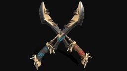 Bone Swords red, bone, substancepainter, blender, blender3d, sword, stylized, blue, steel