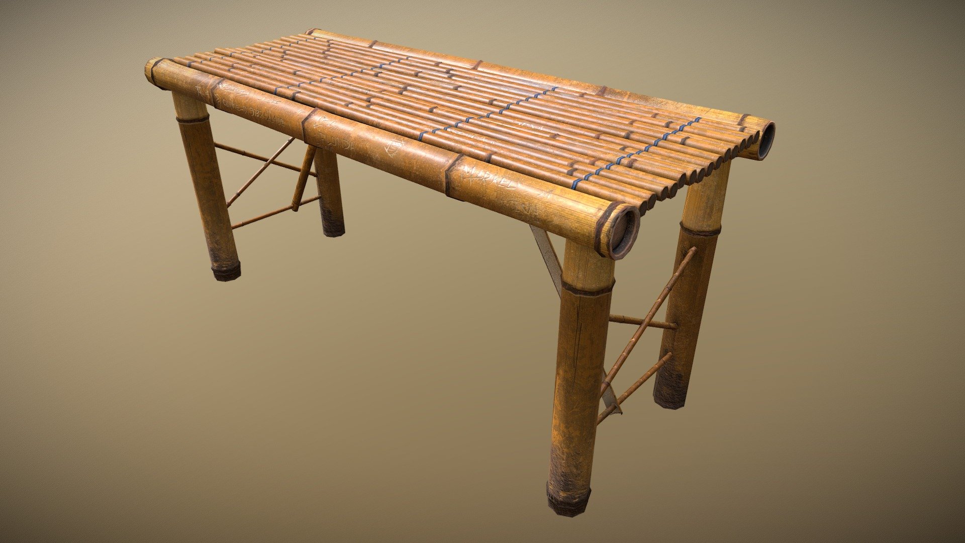 A garden Bamboo Bench - Bamboo Bench - 3D model by Fadhil Farook (@PhantomPheonix) 3d model
