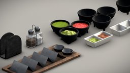 Restaurant Props assets, restaurant, pack, mexico, 4k, props, tacos, pepper, sauce, salt, saltshaker, napkins, pbr, gameready