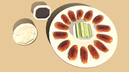 Asia Food Peking Duck beijing, taiwan, cg, asia, duck, china, sand, vr, meal, ar, cucumber, roast, game, pbr, lowpoly, peking