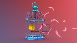 Sketchfab Weekly bird, cage, week, feather, intelligence, 38, birdcage, emotional, sketchfabweeklychallenge, post-it, stylized, fantasy