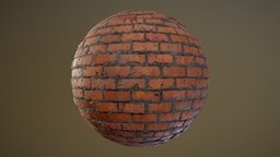 Damaged Brick Wall PBR Texture red, brick, cracked, damaged, old, tiling, weathered, mortar, seamless, brick-wall, pbr, wall