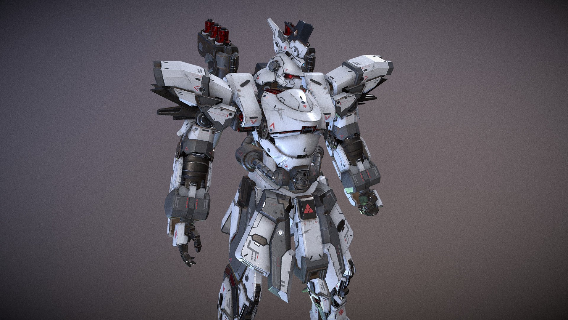 Check my artwork at Artstation https://hoanglong9923.artstation.com/projects/L6N1P

This is PBR style with Albedo-Roughness-metallic-Normal- Emissive

-size 4096x4096

Maya is available in Rar file

For FBX, you can check each group for pivot. It's useful for rigging.

For Obj, you can separate for each pieces and use what you like 3d model