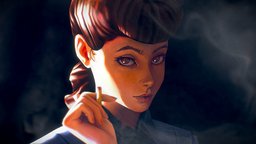 Rachael fanart, portrait, runner, hand-painted, blade, rachael