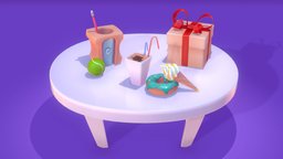 Small Cartoony Installation (Vertex Color) stuff, toon, pencil, coffee, flat, cartoony, notextures, icecream, donut, casual, fancy, colorful, game-model, smalltable, giftbox, vertex-color, vertexpaint, tennisball, gameasset, simpleprops, casualgame