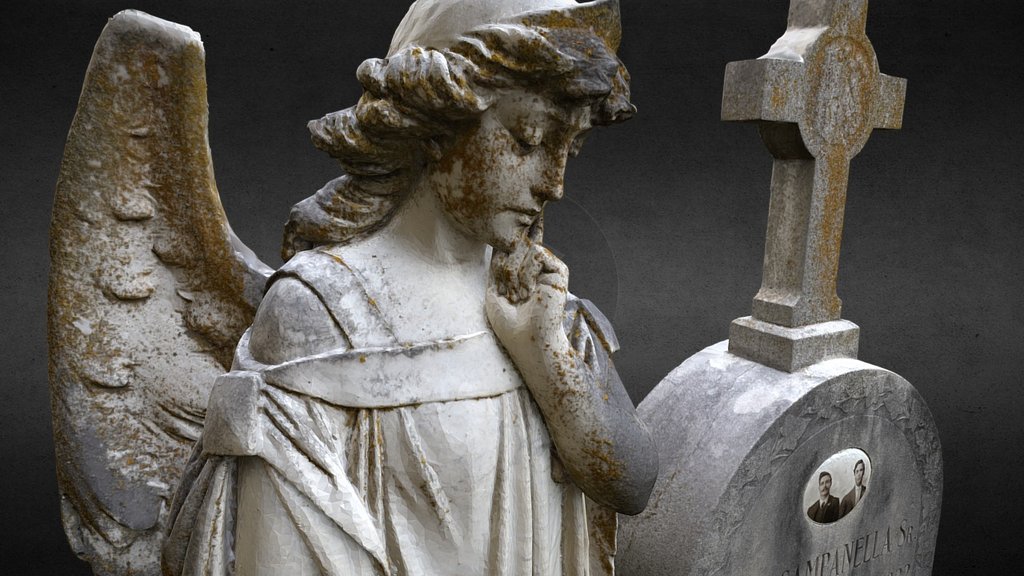 Another in the series of cemetery angel statues. This was a large one over 2 meters tall.

Processed using realitycapture from 198 photographs.

Happy Halloween!

Here is a video showing a fly around with the source photos included.

https://youtu.be/tTMYzkeh-O0 - cemetery angel - campanella - Download Free 3D model by misterdevious 3d model