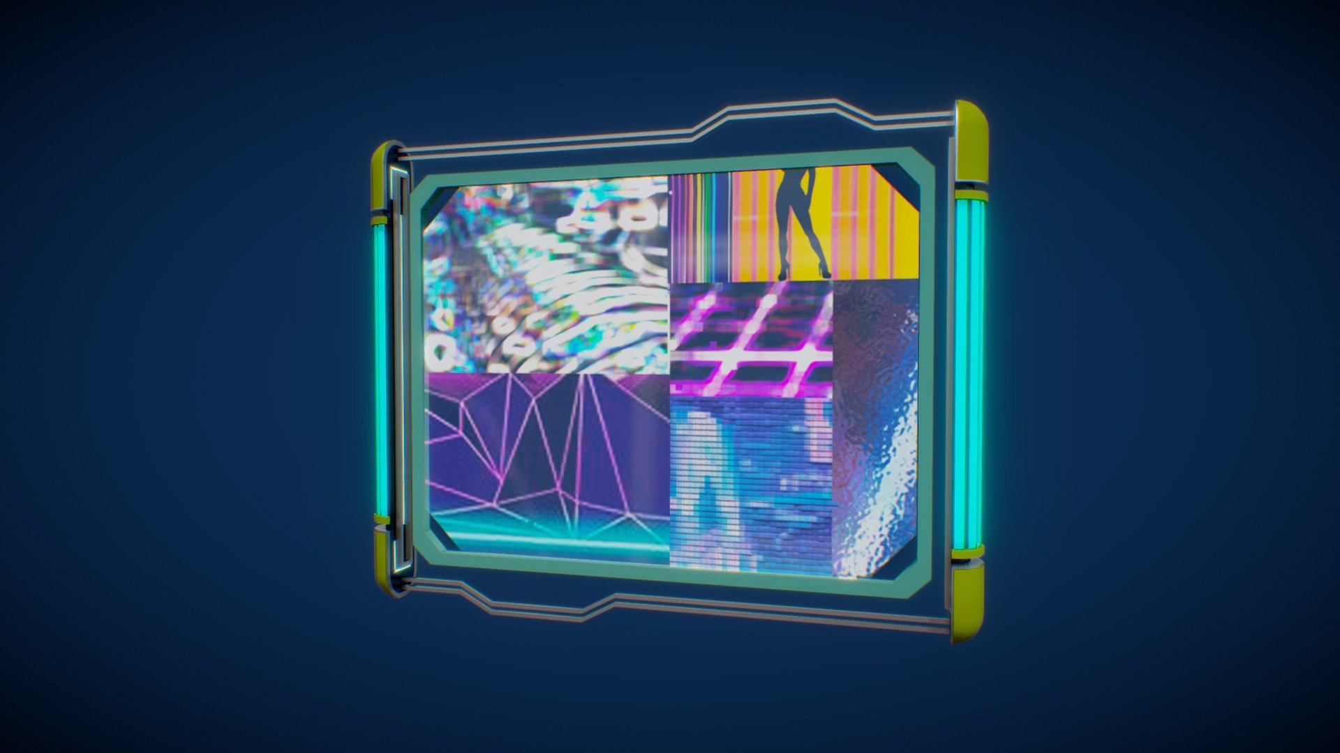 Stylized Low Poly Sci Fi Billboard

Model made with blender 3.0. File attached as .zip file.
Blender file has a version with modifiers not applied for easy changes and modifications like sign size 3d model