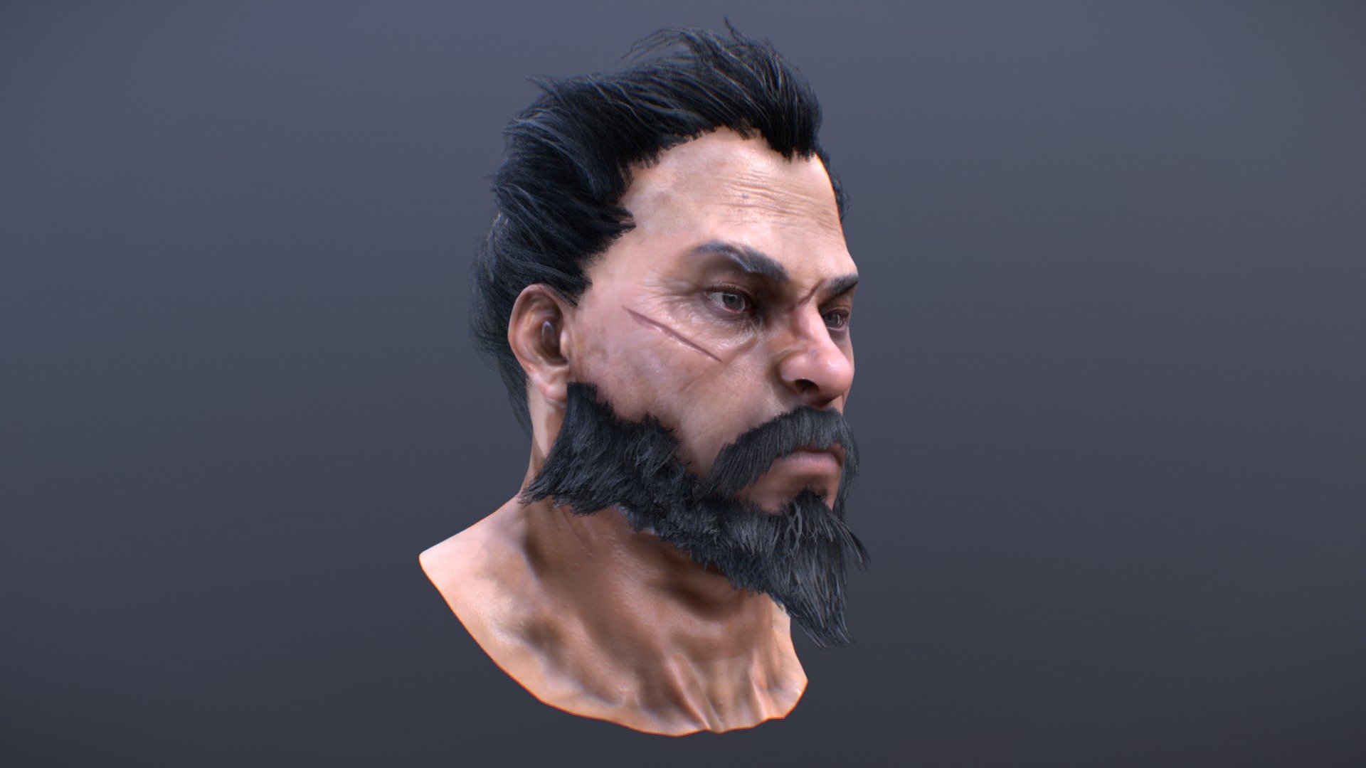 Realistic Version of the warlord's Portrait.

A fantasy Samurai Warlord base on Japanese legendary hero Minamoto Yoshitsune. Within this fantasy version of ancient Japan, Yoshitsune is a heroic spirit summon to fend of demonic evils. His base of operation is a safe heaven floating on the sky, which is a parody of ancient Kyoto.

A revisit of an old project. Highpoly, lowpoly made with blender and zbrush, textured in Substance painter. 

Renders : https://www.artstation.com/artwork/mro91 - Shogun Head Realistic - 3D model by zeroswat 3d model