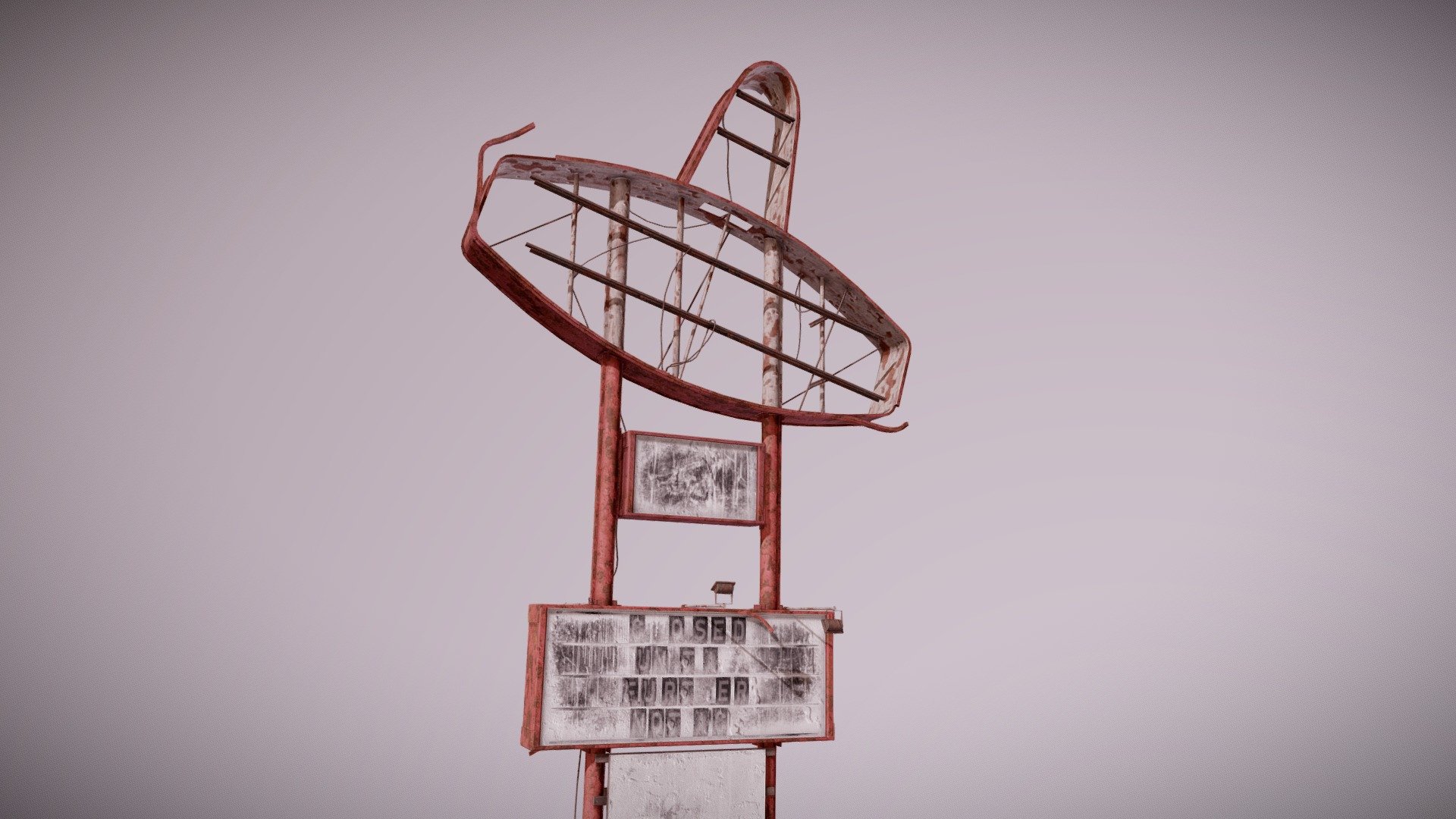 PBR Game Ready
Game ready with PBR Textures
UE4 Optimized - Metalness Use for PBR
Real World Scale Measurements
Mikk Tangent Space

Maps included
2048 x 2048
Albedo (Diffuse)
Normal +++
RMA (Red Channel - Roughness | Green Channel - Metallic | Blue Channel - Ambient Occlusion)
TGA format
Rendered in Marmoset Toolbag
Art Created by Dekogon Studios Kollab Project - PAS - Post Apocalyptic Abandoned Sign 24 - Buy Royalty Free 3D model by Dekogon 3d model