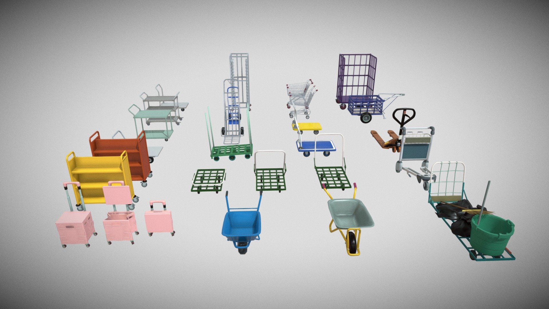 Super Deal,
23 models of trolley, includes book trolley, luggage trolley, rubbish trolley, airport trolley and more
Please visit businessyuen.com for my other supercool products.
Check out more at https://businessyuen.com/product/all-trolley-pack/ - All Trolley Pack - Buy Royalty Free 3D model by businessyuen 3d model