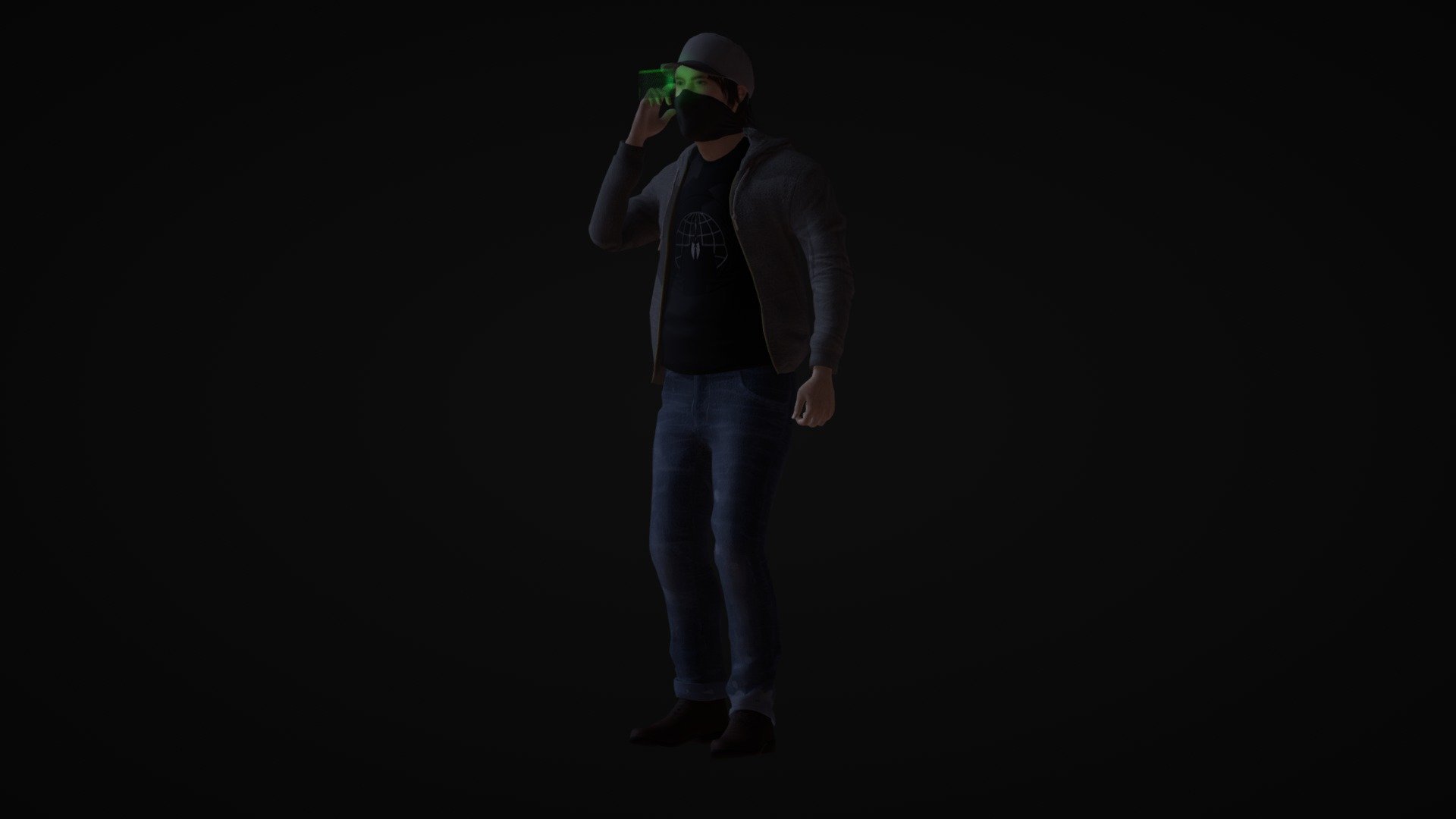 Hacker Cyberpunk 3d model.

Accompanies T pose 3d model