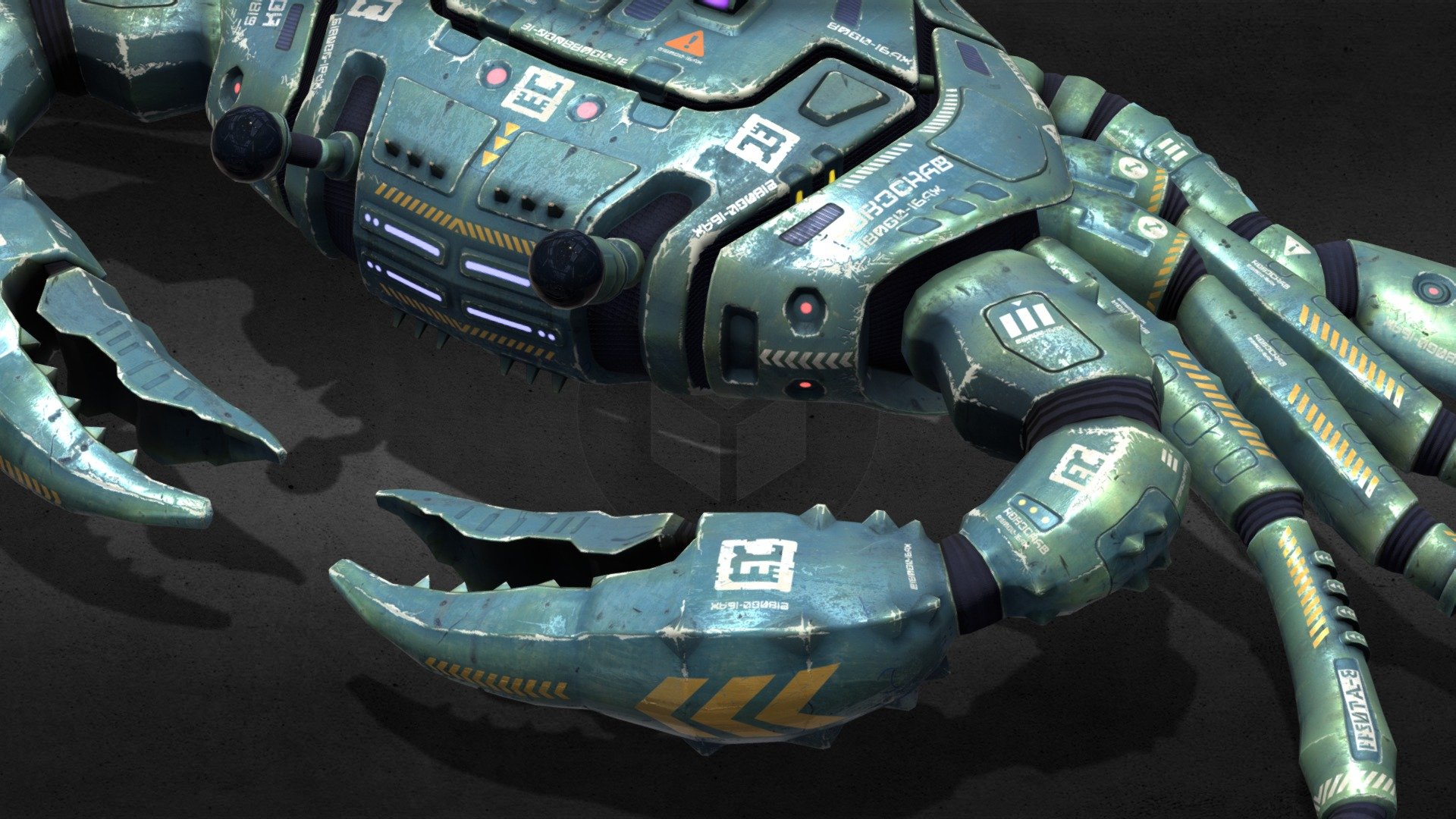 Robot Crab (mid-poly, game-ready). 
Hipoly version (no texture): https://sketchfab.com/3d-models/robo-crab-hi-poly-d453ac186ff149bbb0981e718801010e - Robot Crab (mid-poly, game-ready) - Buy Royalty Free 3D model by endike 3d model