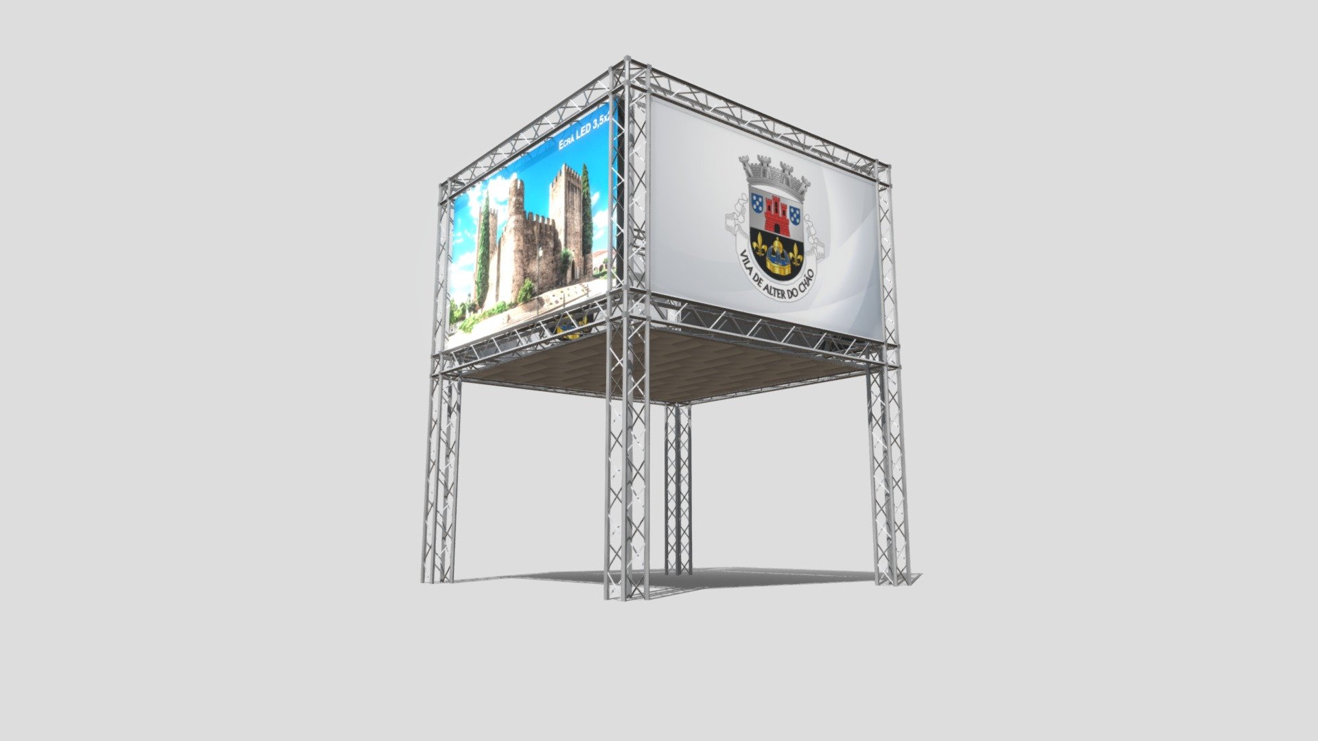 Protótipo de estrutura modular em Truss, tela e painéis LED para efeitos comerciais,publicitários ou promocionais.

This is a prototype of a modular structure made of truss, canvas and LED panels which can show any kind content (comerial, advertising or promocional).

contact us:
www.creativeled.pt - Protótipo - Alter do Chão - Pórtico Jardim 2022 - 3D model by creativeLED 3d model