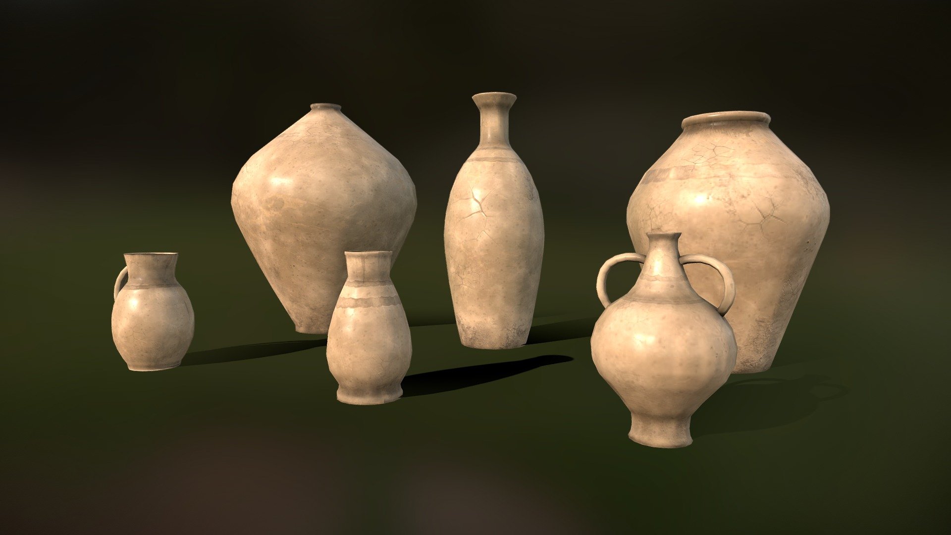 Game ready props Clay Pots. 5.6k triabgles.
Cooking in unglazed clay pots which are first immersed in water dates at least to the Etruscans in first century BC but likely dates to several centuries earlier. The Romans adapted the technique and the cooking vessel, which became known as the Roman pot, a cooking vessel similar to those made since April 1967 by the German company Römertopf. According to Paula Wolfert, &ldquo;all Mediterranean food used to be cooked in clay.

In the Han Dynasty, pots unglazed on the exterior known as fus (now called sandy pots) were used for wet clay cooking.

In Japan clay pots are mentioned from the 8th century and originally referred to as nabe. As pots made from other materials entered use, the Japanese clay pots were distinguished by calling them donabe; &ldquo;do