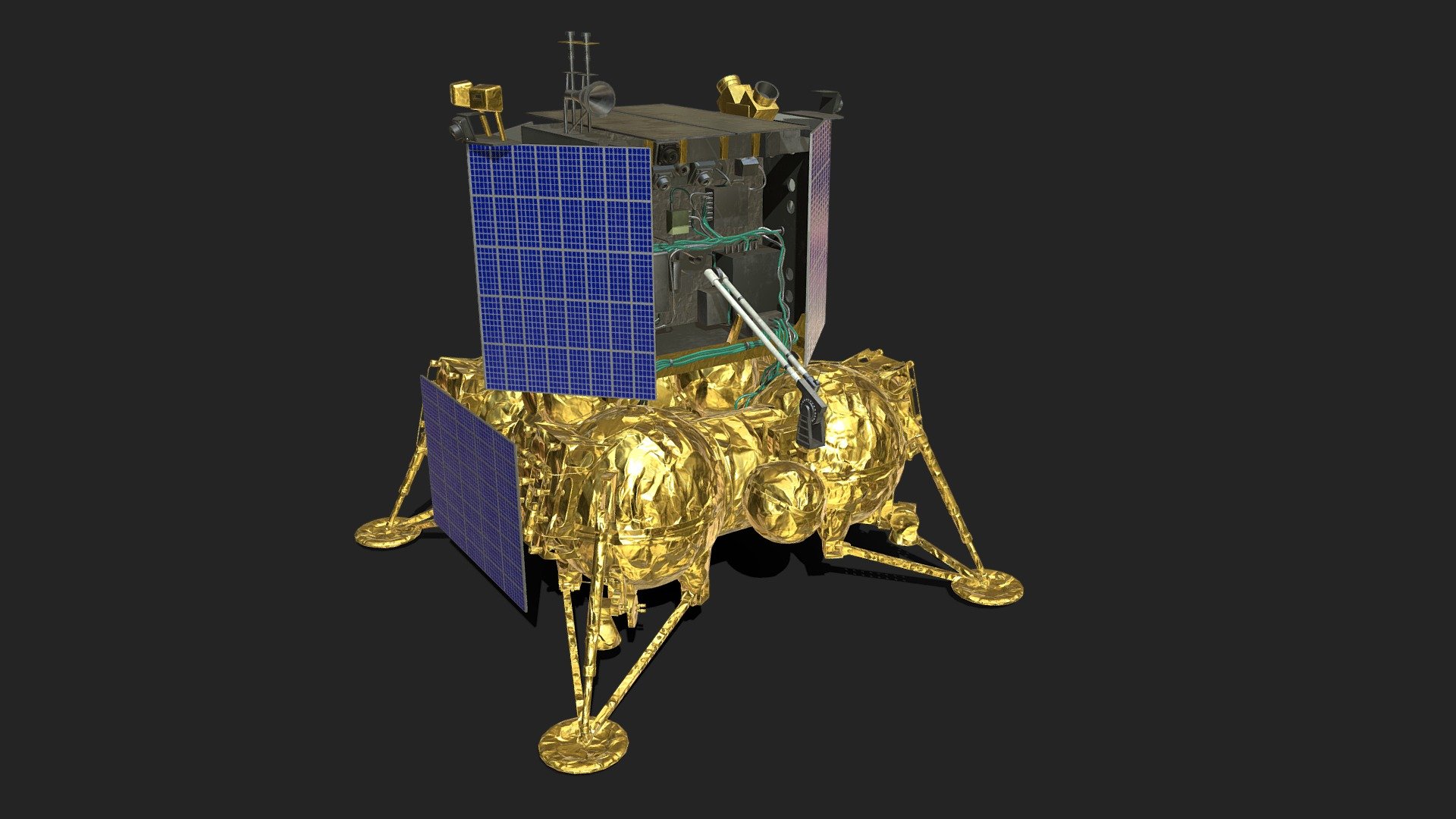 Luna 25 (Luna-Glob lander) is a planned lunar lander mission by Roscosmos. It will land near the lunar south pole at the Boguslavsky crater. It was renamed from Luna-Glob lander to Luna 25 to emphasize the continuity of the Soviet Luna programme from the 1970s, though it is still part of what was at one point conceptualized as the Luna-Glob lunar exploration program 3d model