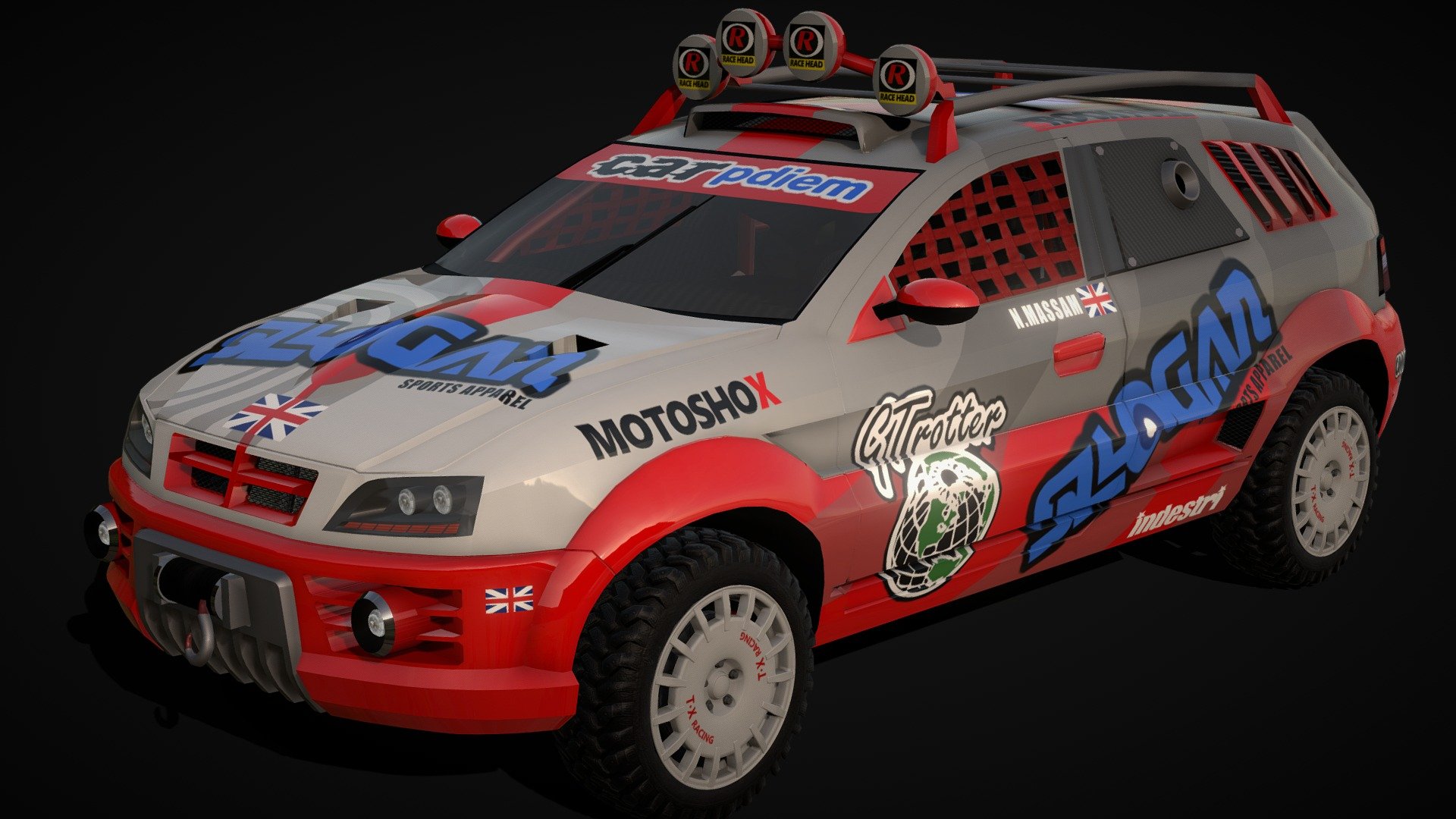 The Patriot Blackfoot from Motorstorm Pacific Rift.

This Modell features every exterior detail very close to the original (Including the fictional brand stickers)

Under the hood it features the same type of suspension and Engine as found on the Original. And some improvised stuff at places where i couldnt find any reference for.

The suspension is kept low poly and is easy to animate.

Note: This model is not rigged!

Textures come in PNG format - Patriot Blackfoot - Buy Royalty Free 3D model by Swiss_Fox 3d model