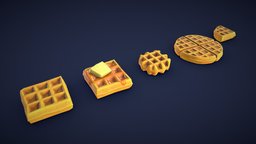 Stylized Waffles toon, household, prop, diner, dinner, breakfast, meal, eat, supermarket, snack, waffle, dessert, bakery, pastry, honey, butter, waffel, pancake, waffles, snacks, pancakes, pastries, syrup, stilised, desserts, snackfood, dinnerplate, cartoon, americandiner, bakery-products, waffle-food, snack-food, bakeryshop, sirup