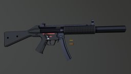 Low-Poly H&K MP5-SD mp5, submachinegun, mp5sd, lowpoly