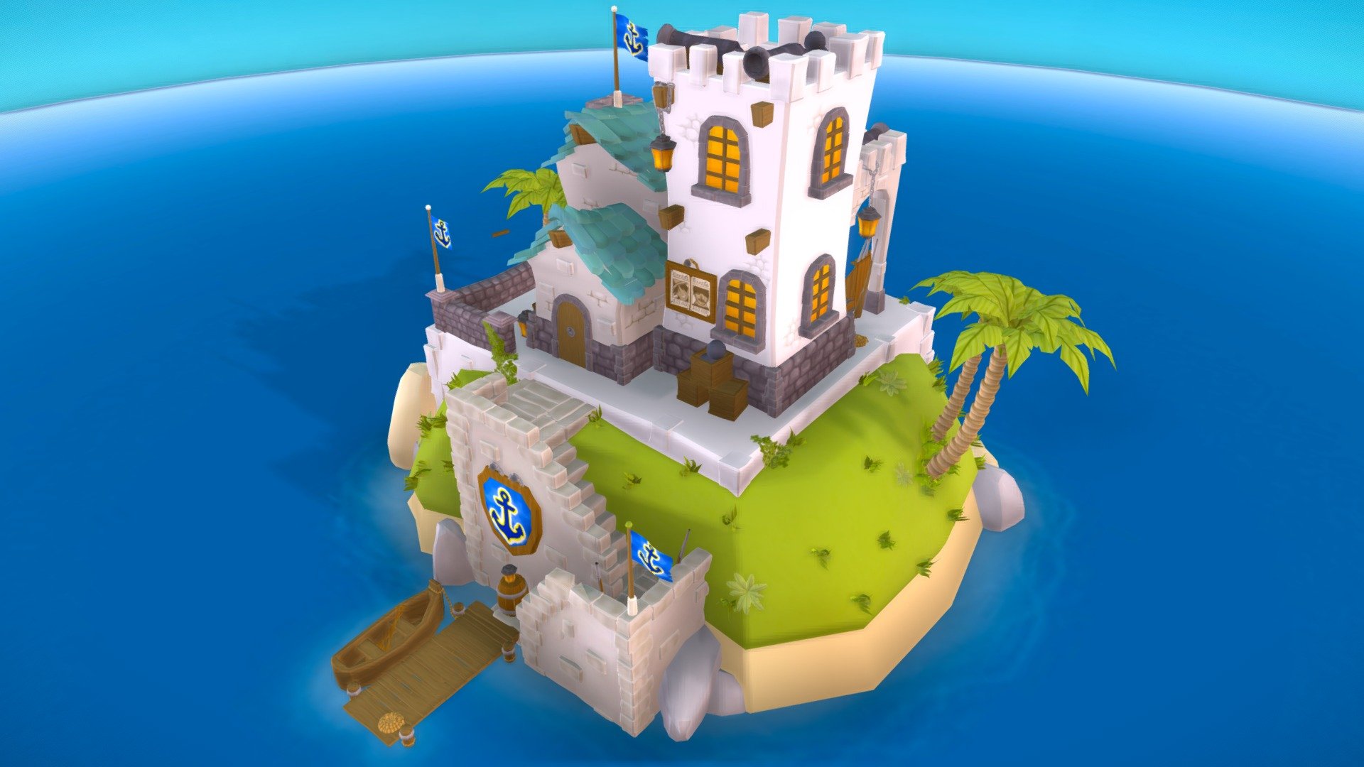 This is my assignment for the course GameArt of DAE Howest. It is a stylized Imperial Navy Island. Here the navies store all of their food and guns for when other navy ships need them, but they need to be carefull and be heavy armed, since the pirates like everything that's worth some coin! - Battle of the Islands - 3D model by eline.melis 3d model