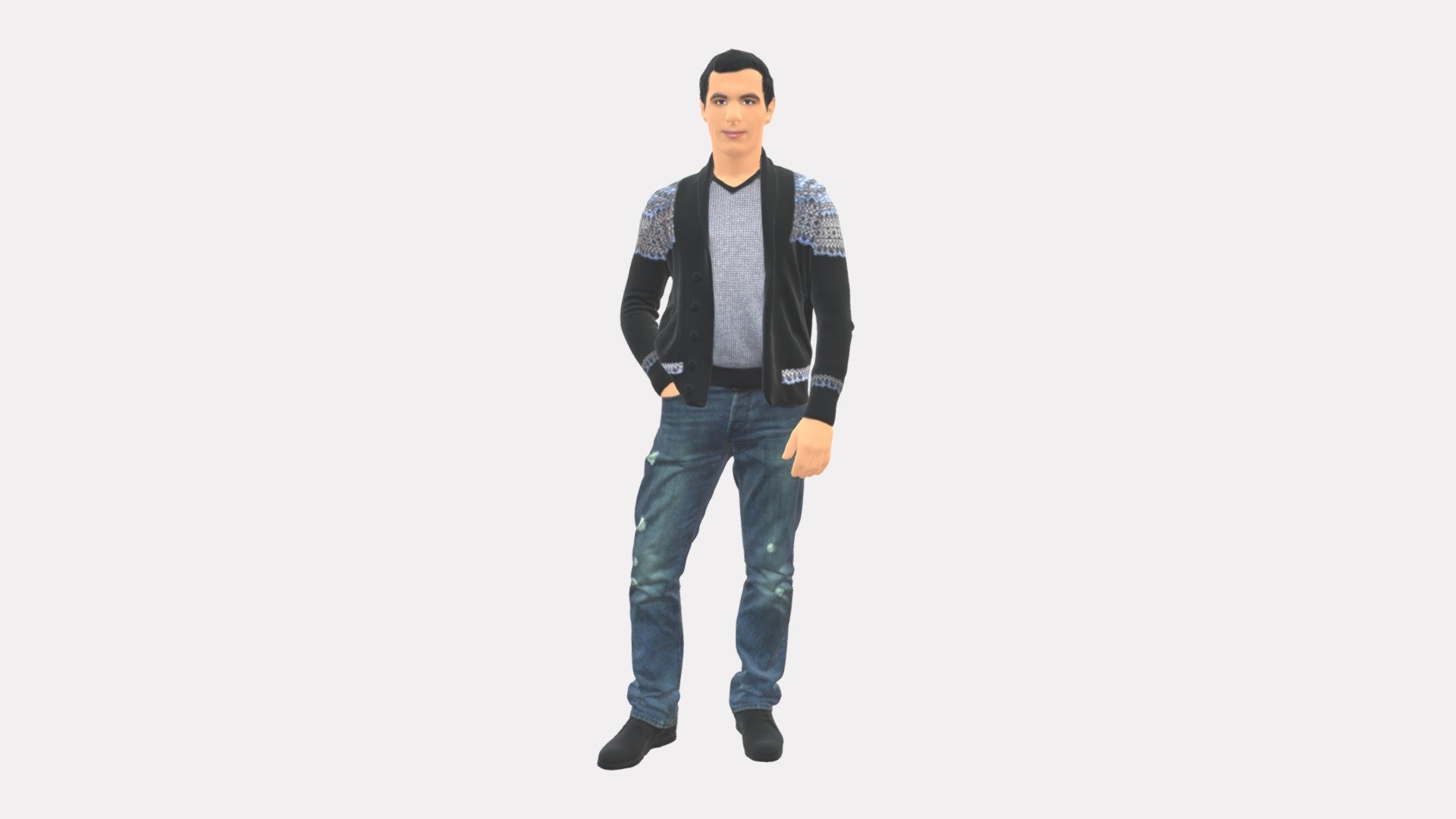 We provide unique 3d scanned models with realistic proportions for closeup and medium-distance views in artworks, paintings and classes. As well as architectural visualization projects.

Main features:




high-end realistic 3d scanned model;

realistic proportions;

highest quality;

low price;

saves you time for more time in landscaping and interiors visualization.

FEATURES 




3d scanned model 

Extremely clean

Edge Loops based

smoothable

symmetrical

professional quality UV map

high level of detail

high resolution textures

real-world scale

system unit: cm

TEXTURES 




Textural Resolution: 4096 x 4096

Color Map

The model is suitable for stereolithography 3d printing 

The model is also ready for fullcolour 3d printing - Man In Black White Long Sleeve Sweater 0757 - Buy Royalty Free 3D model by 3DFarm 3d model