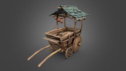 Medieval Cart fruit, storage, exterior, prop, medieval, bag, sack, antique, market, vr, sale, vendor, veichle, pbr, lowpoly, low, wood, village