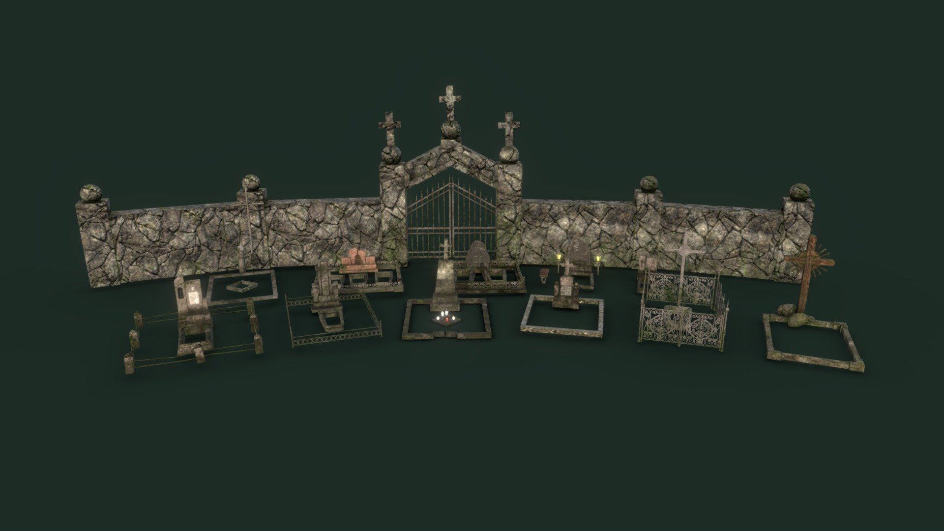 -Cemetery Package - a pack of graves, tombstones and fences typically seen in old eastern European graveyards.




Includes 13 modular models (46 separate meshes in total)

Models are fully textured (PBR) 2048x2048, 1024x1024 .pngs. 

Pack Includes texture sets for Standard Roughness Setup.

File Formats:
.FBX

Note: Additional .Zip file contains all Fbx files for Unity and Unreal engines 3d model