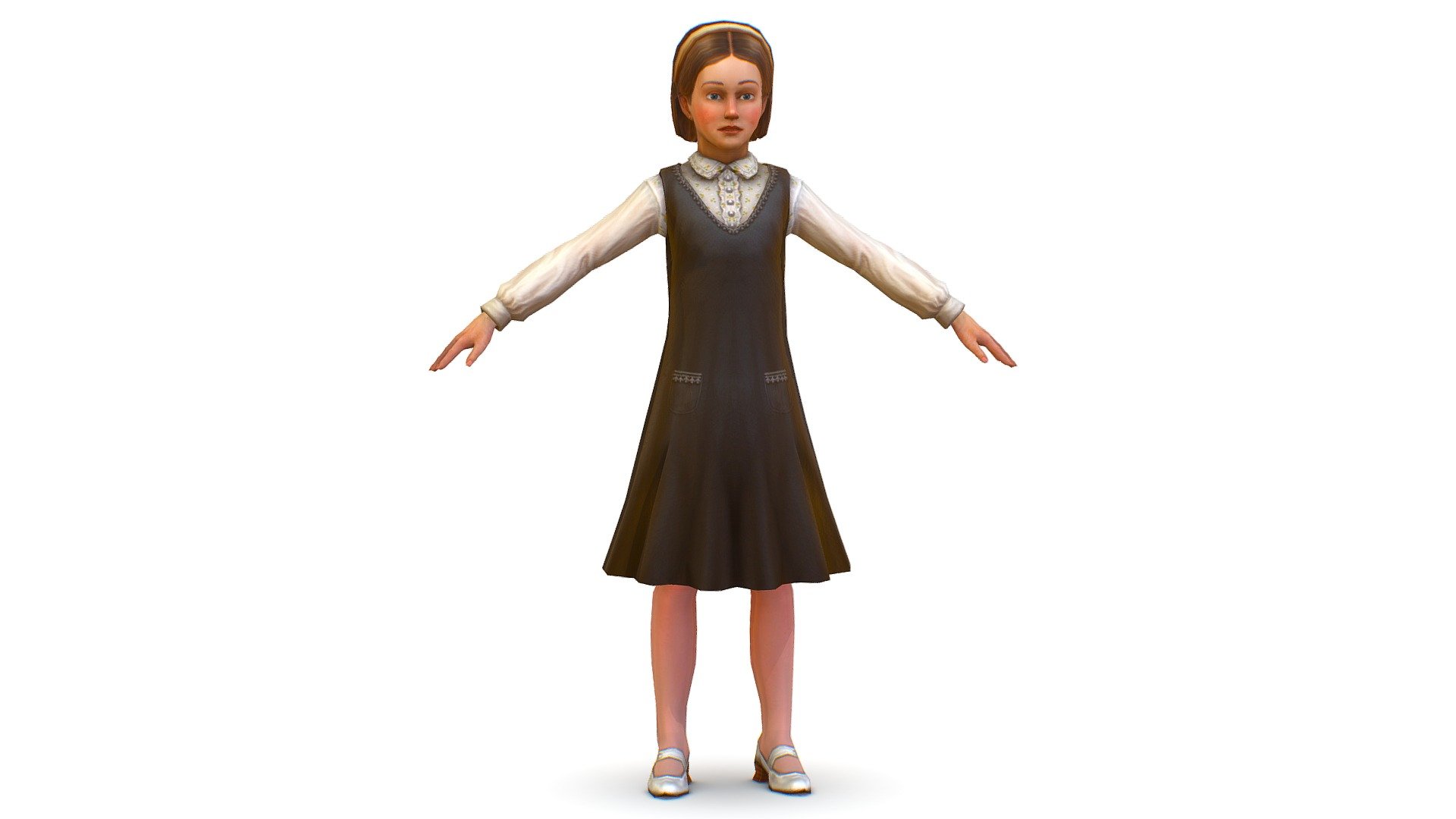 A young girl in a brown evening dress - 3dsMax file included/ texture 512 color only, head and body 3d model