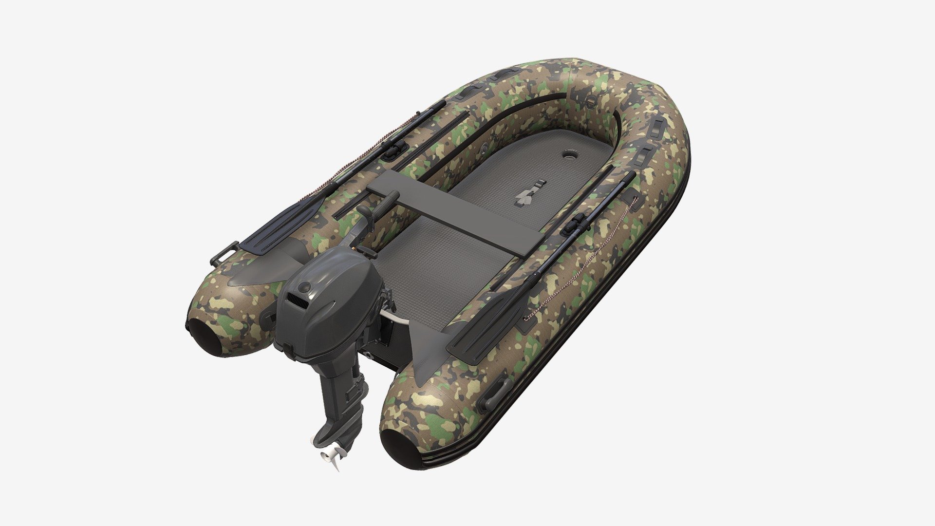 Boat 02 camouflage with outboard boat motor - Buy Royalty Free 3D model by HQ3DMOD (@AivisAstics) 3d model