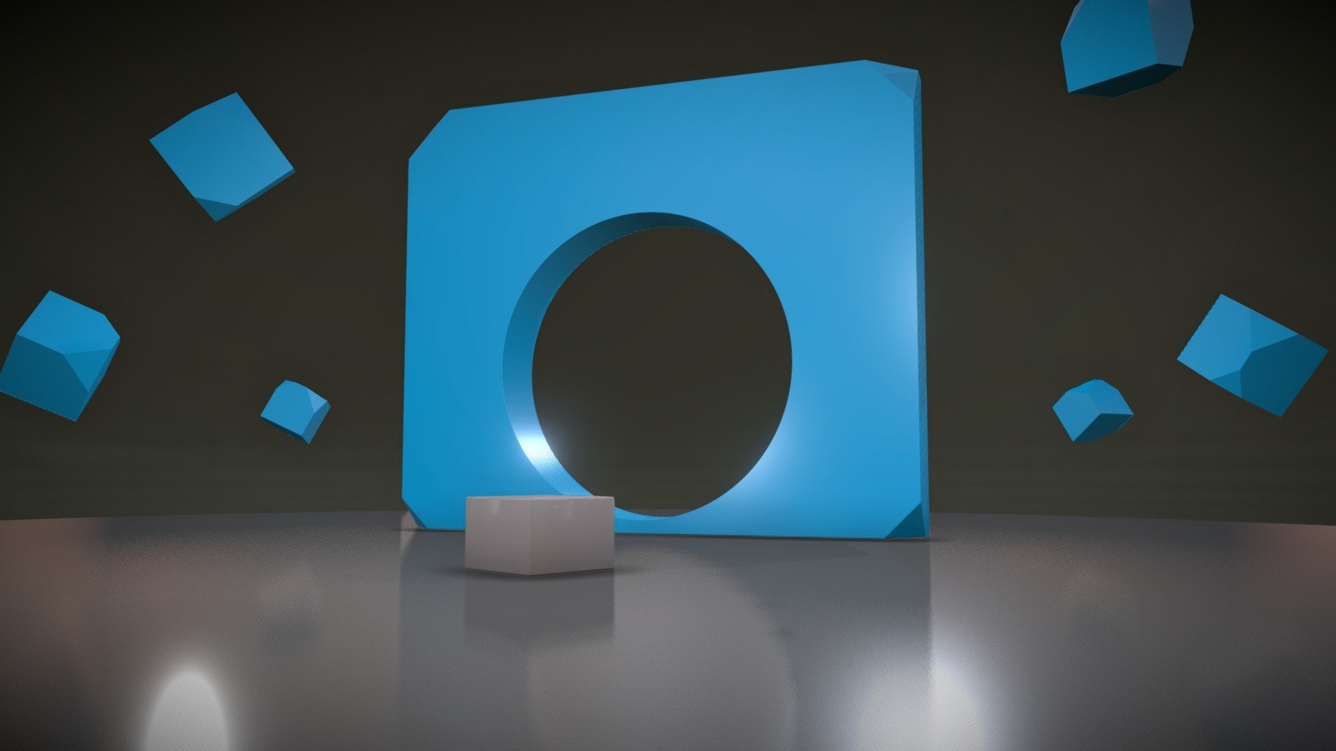 A simple design to showcase your products.  

Place your 3D product model in the center podium and use various camera angles and post effects to bring the scene to life.

Change colors of existing material or add your own customization.
 - Broken World Blue - Download Free 3D model by Rakshaan 3d model