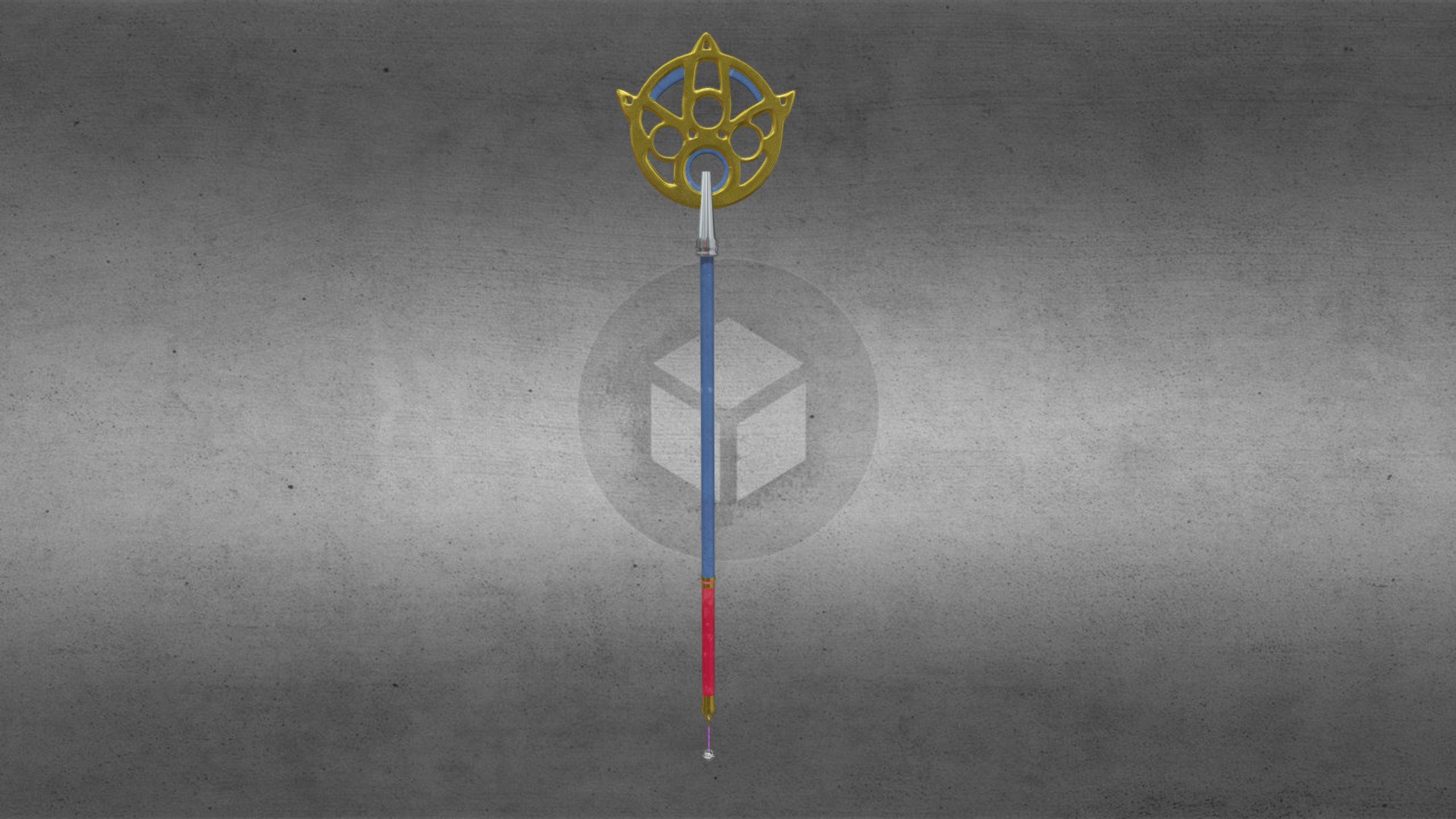 Staff that Yuna carries throughout her journey in the Final Fantasy X game

The design of the staff is based on the Khakkhara, a staff used by practitioners of Buddhism. The staff is used primarily for prayer, but also functions as a walking stick and a weapon if necessary. Khakkhara have rings around them of various numbers designed to jingle as the holder walks, meant to frighten away small creatures so that the monk will not step on them, as well as alert people to the holder's presence.

This has a bell attached to the bottom 3d model