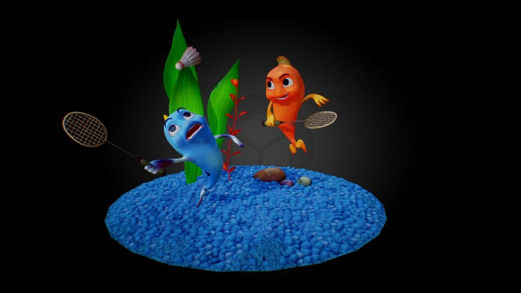 Bilu and Mela playing badminton  - Bilu Mela Badminton - 3D model by kristyan hadi (@kristyan.hadi) 3d model
