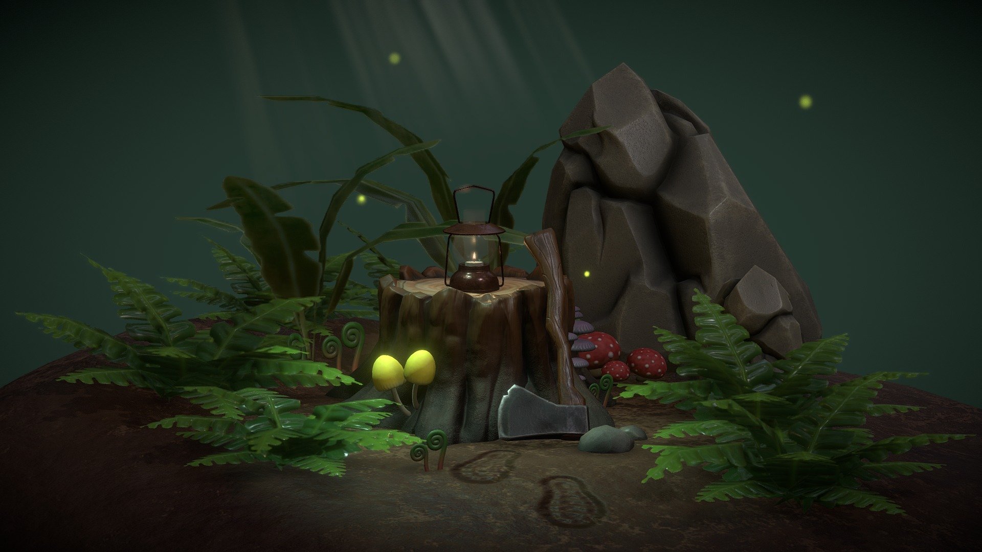 森の中をイメージして切り株と斧をモデリングしました - Stump and axe - 3D model by zetton3d 3d model