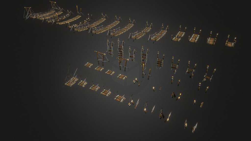 Rope Bridge Bundle    Features: 
  Features:  - 30 Modular Elements  
 - 14 Ready Bridge's
 - 1 Texture 2048x2048 Texture 
 - Hand Paint Texturing 
 - Unique design 
 - Prefab ready
 - Mobile ready
  The set is available for download Asset Store - Rope Bridge Bundle - 3D model by LowlyPoly 3d model
