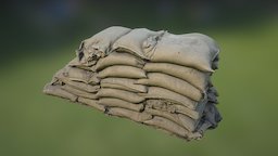 Sandbag Wall End 01 sandbags, defense, barrier, sandbag, wall