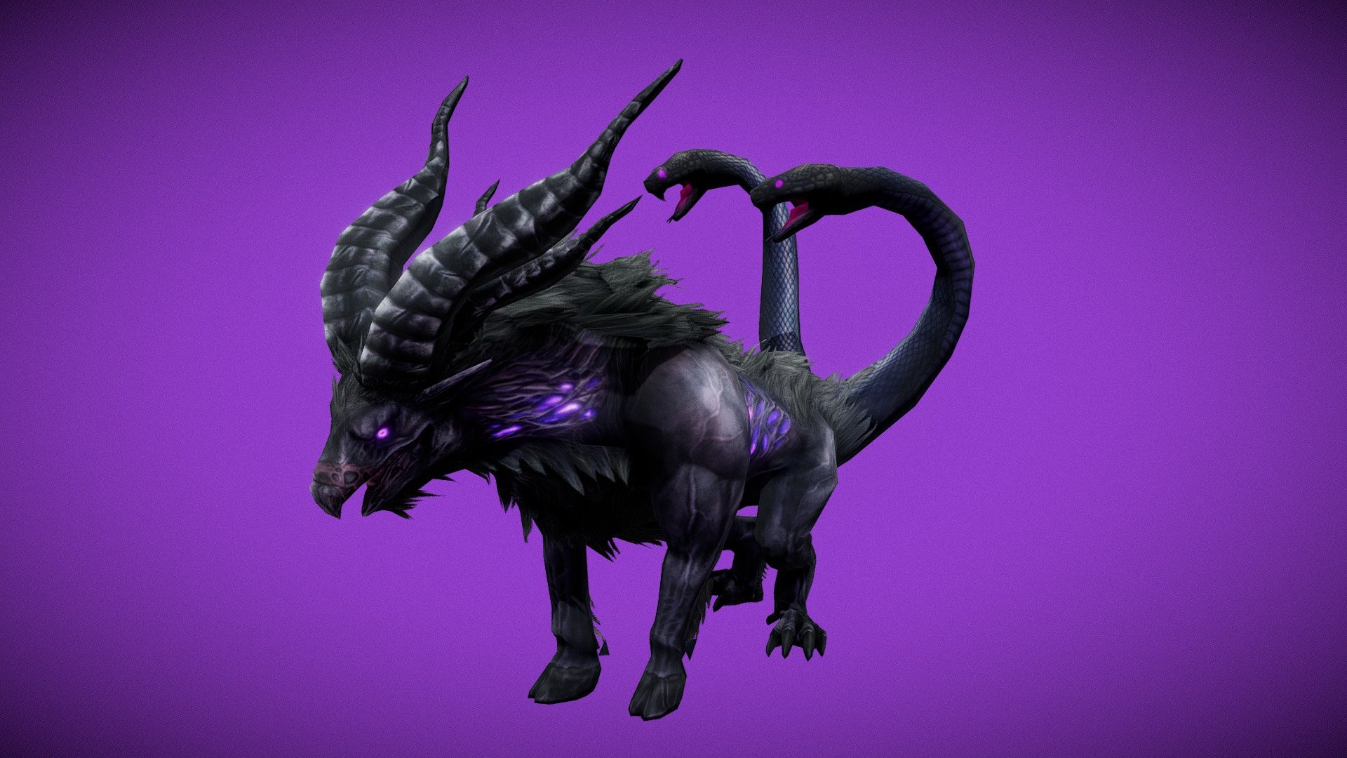 Lowpoly model of Nazgoul ,A beast with two black horns and two snake tails, a fusion of strength and cunning  . The model use the same texture and material, Blender, Substance Painte - Nazgoul - Buy Royalty Free 3D model by Luna Studio (@StudioLuna) 3d model
