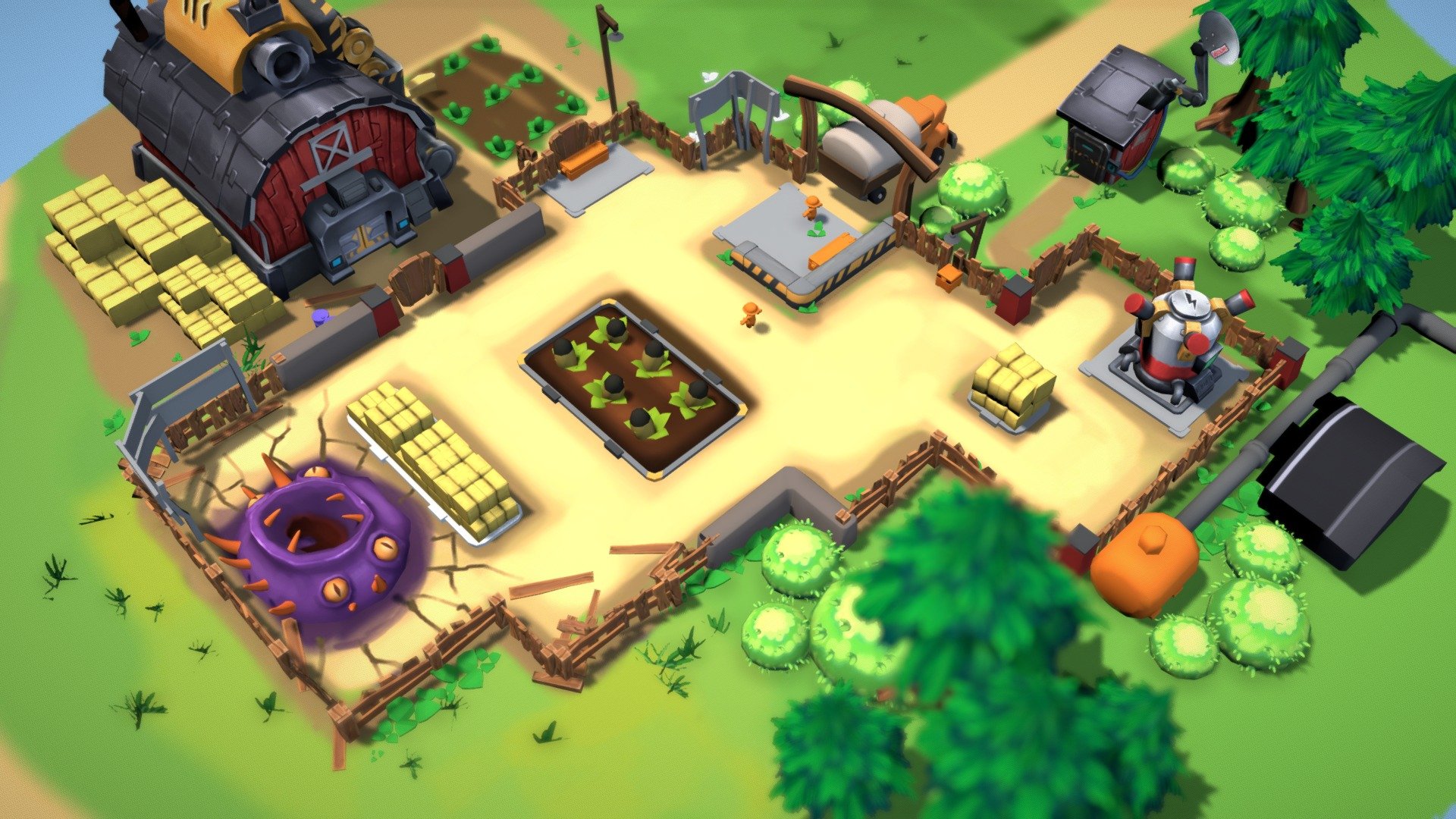 Level from a game i am working on - Overcolony is a cooperative puzzle manager game for 2-4 players, where you and your friends maintain turrets: repair them, distribute ammunition and fight off waves of bugs.

https://whitefish.games/ru/overcolony - Our absolute Average indie game Website
https://store.steampowered.com/app/1911750/Overcolony/ - ADD TO WISHLIST YOOOO
https://discord.com/invite/b3vKRrBQJZ?utm_source=site&amp;utm_medium=join - Join Our Discord and be part of a community

If you have any feedback dont be shy and comment i am reading it and you can influence our development

Some stuff made by me - https://www.artstation.com/anchouz

Some Cool props and Nature Trees made by this guy - https://www.artstation.com/sweater - Overcolony Lead Farm Level - 3D model by Ilya.Anchouz.Danilov 3d model