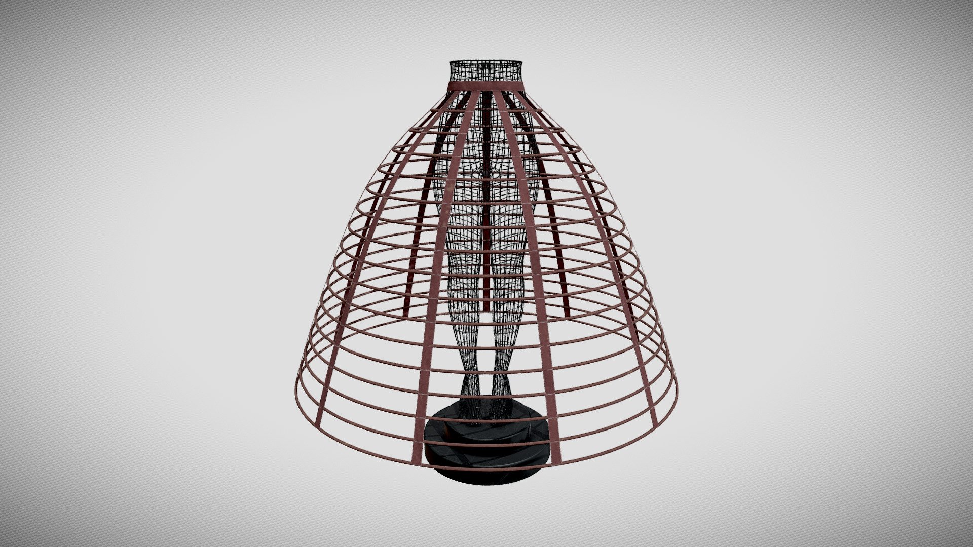 The 3D model presents a digital reconstruction of a historical crinoline - a special framework used to expand the fullness of the skirt in the mid 19th century. The crinoline is presented in a historical photograph. It has 16 hoops and 11 ribbons. A new method of parameterisation was applied to reproduce the shape and construction of the hoops, ribbons and belt (for further details see https://doi.org/10.1080/00405000.2019.1621042). The authors of the 3D model are

Aleksei Moskvin https://independent.academia.edu/AlekseiMoskvin

Mariia Moskvina https://independent.academia.edu/MariiaMoskvina

(Saint Petersburg State University of Industrial Technologies and Design)

DOI: http://dx.doi.org/10.13140/RG.2.2.15088.79369

The authors thank Prof. Victor Kuzmichev from Ivanovo State Polytechnic University for his important contribution to this reconstruction 3d model
