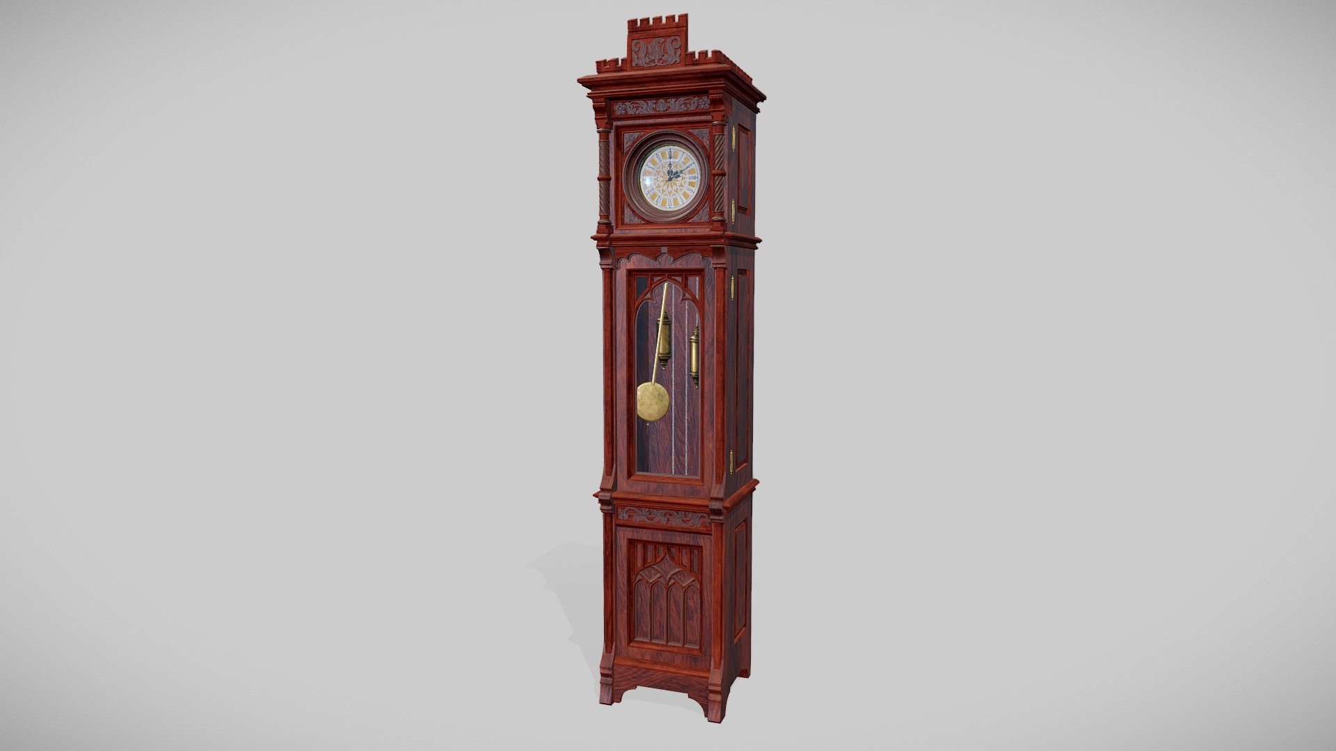 Decorated Victorian longcase clocks with movable pendulum and hands. The middle part of case  is openable and contains clockwork with weights on chains and pendulum. The upper part is also openable and contain clock face with movable hands. As a material for case, we chose acacia wood in light and dark variants to highlight the decorations. Model fits perfectly to any room or hallway  of the late 19th century.

Models have LODs and custom coliders for easy use as game props. Packed Ambient oclusion(R), roughness(G) and metalic(B) and unreal engine 4 project is also included 3d model