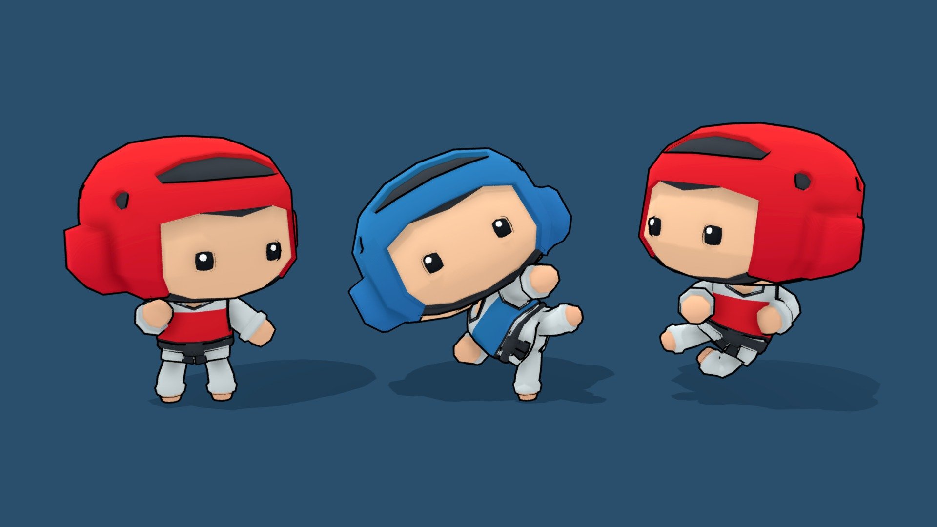 Lowpoly modular character for game development. This character and props are extremely light and can be used in both pc and mobile games. They share a single texture file that is optimized and allows you to customize the colors according to your needs just by duplicating the material and adjusting the material offset.

*Check the additional zipped file when buying this pack to access the rigged character, props and textures.



-Rigged/Skinned

-Mecanim Ready

-Texture: 256px Diffuse





-Polycount:



Character:

Mini Chibi Taekwondo |2.9k Tris





Blendshapes

Eyes:

Blink

Happy

Angry

Sad - Mini Chibi Taekwondo - Buy Royalty Free 3D model by joaobaltieri 3d model