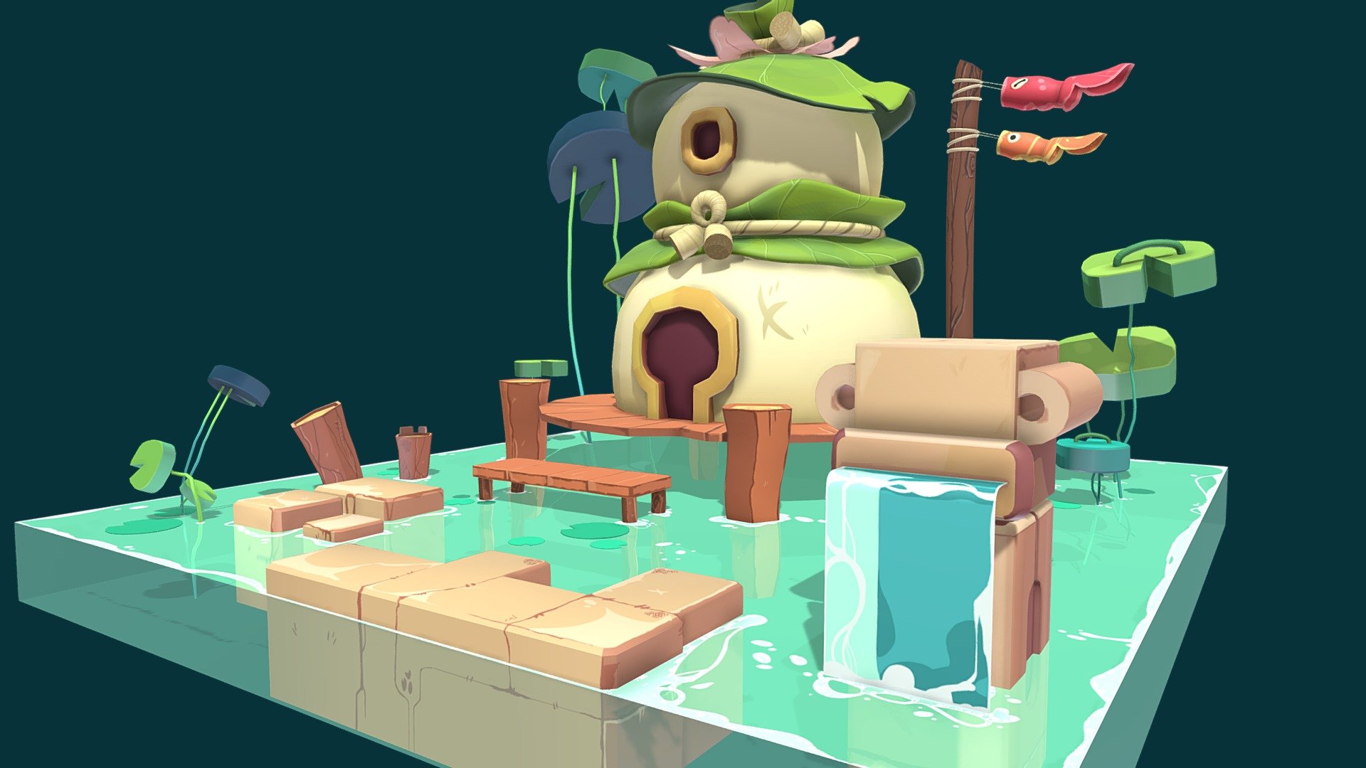 The concept of (kvebox) https://www.instagram.com/kvebox/?hl=fr

So I did the modeling on 3dsmax and texturing on Photoshop/Substance painter
https://www.artstation.com/artwork/rAP5zO
 - Goldfish house - 3D model by Clément Fromentin (@Majest) 3d model