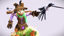 Cartoon Talking Scarecrow cartoony, scarecrow, talking, gamedevelopment, character, cartoon, game, lowpoly, zbrush