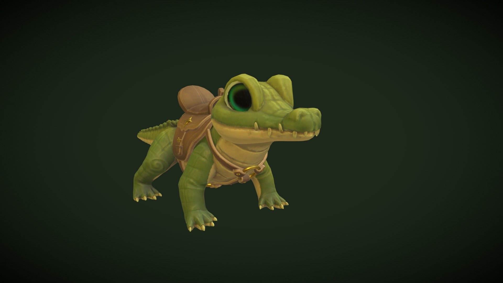 Heres my character model for the saddled animal project at DMU, i went for a cute stylized look, using some subtle hand painted asthetics.

https://www.artstation.com/artwork/39OzPY - for some nice renders

Technical stuff:

Tri budget-
Tri Budget for creature - 23K
Tri budget for saddel - 7K

Texture Budget-

Creature (Body) - 1 x 2048 Texture Set
Creature (Head) - 1 x 1024 Texture Set
Creature (Eyes) - 1 x 512 Texture Set
Creature (Alphas) - 1 x 512 Texture Set
Saddle - 1 x 2048 Texture Set - Stylized Baby crocodile - 3D model by HarryPrakel (@harrymiddleton) 3d model