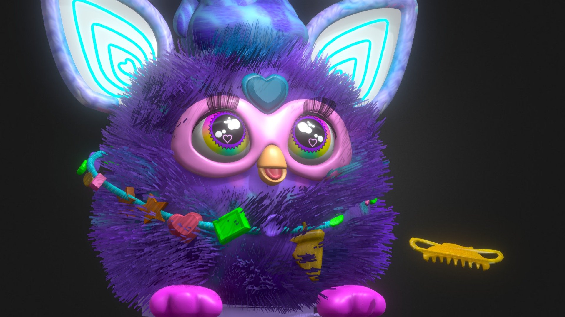 Furby is back!
Wiki:
This is the fifth generation of Furby, and has been launched as the 25th anniversary Furby, in conjunction with Hasbro's first 100 years as a company. The 2023 Furby features brightly colored fur, over 600 phrases, light-up ears, and an off switch (tipple tap the gem on their forehead). Unlike the Furby Connect, the 2023 Furby does not connect to the internet. Unlike the Furby Connect and the Furby Boom, this Furby has no app. Unlike the Furby Boom and the Furby Connect, its eyes are painted, and not LCD screens. Unlike the other Furbies, this Furby does not have a moving beak.



Furby! - Furby Purple [2023] - Download Free 3D model by 🇧🇷 SamelCookies 🇧🇷 (@fog_) 3d model
