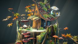 Tiny Cabin miniature, hut, nature, autumn, ghosts, treestump, tinyworld, wood, forestspirit