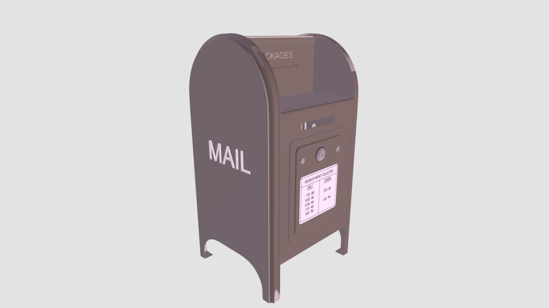 Highly detailed model of mail box with all textures, shaders and materials. It is ready to use, just put it into your scene 3d model