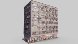 Procedural Hong Kong building flat, buildings, urban, market, apartment, asian, hongkong, procedural, old-building, asian-architecture, asset, blender, lowpoly, house, building, asian-building, geometrynodes, urbanbuilding, noai