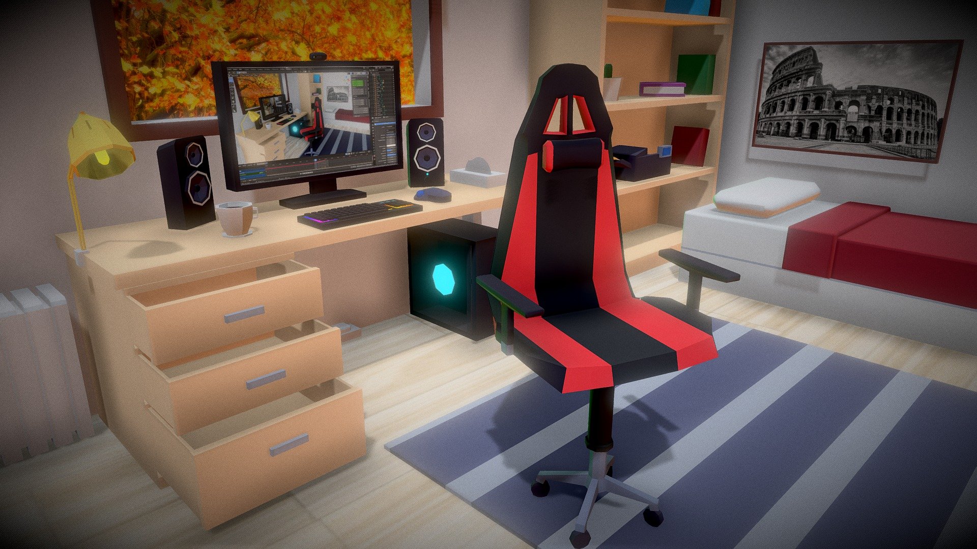 My bedroom :) - Low Poly Room - Buy Royalty Free 3D model by Yacoob (@muammar.yacoob) 3d model