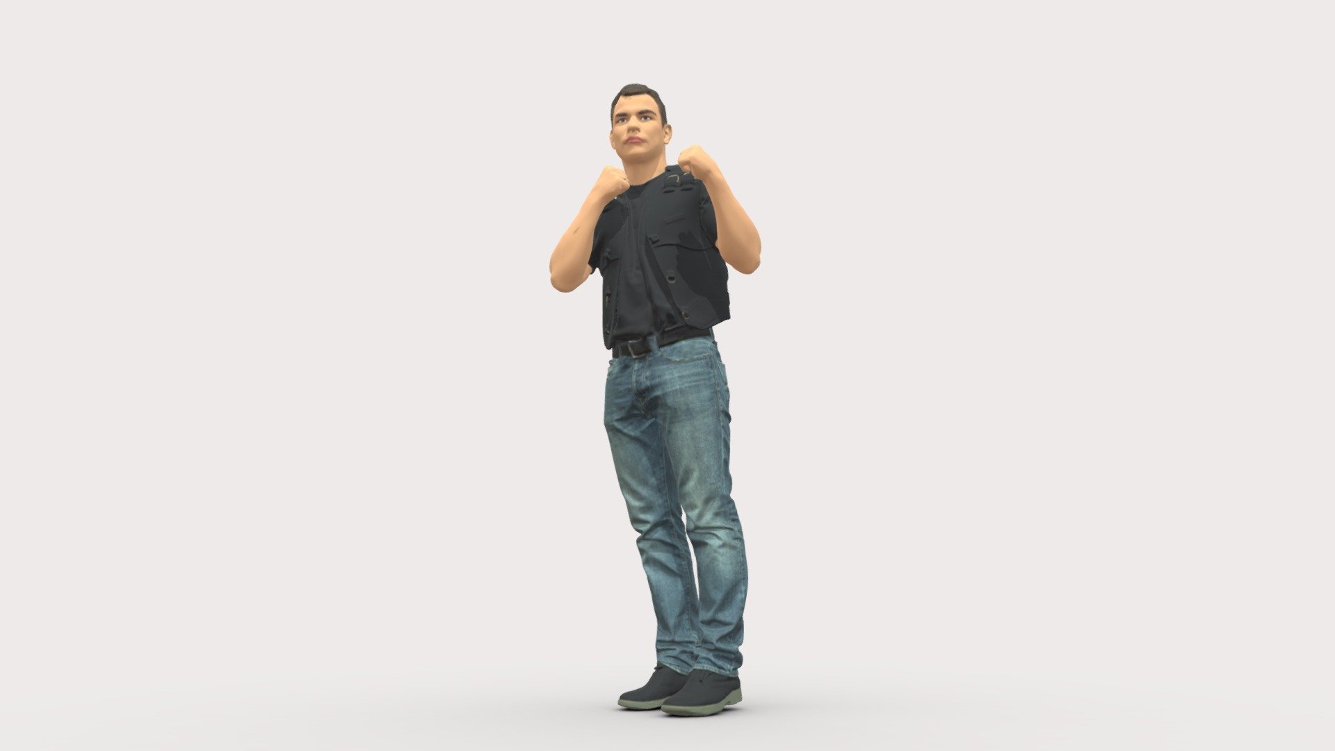 We provide unique 3d scanned models with realistic proportions for closeup and medium-distance views in artworks, paintings and classes. As well as architectural visualization projects.

Main features:




high-end realistic 3d scanned model;

realistic proportions;

highest quality;

low price;

saves you time for more time in landscaping and interiors visualization.

FEATURES 




3d scanned model 

Extremely clean

Edge Loops based

smoothable

symmetrical

professional quality UV map

high level of detail

high resolution textures

real-world scale

system unit: cm

TEXTURES 




Textural Resolution: 4096 x 4096

Color Map

The model is suitable for stereolithography 3d printing 

The model is also ready for fullcolour 3d printing - Man In Black Vest Boxer Pose 0814 - Buy Royalty Free 3D model by 3DFarm 3d model